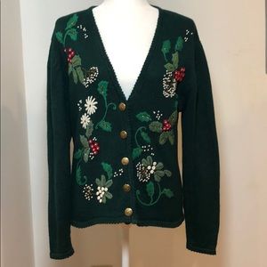 Vintage Susan Bristol Christmas Holly Sweater SZ M